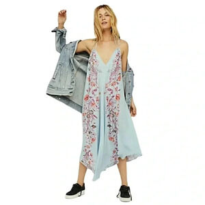 Free People Intimately Free Blue Ashbury Floral Print Maxi Dress Size XS